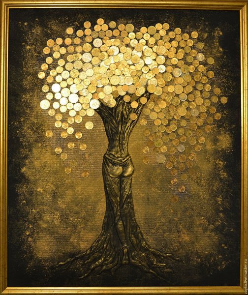 Панно дерево из монет