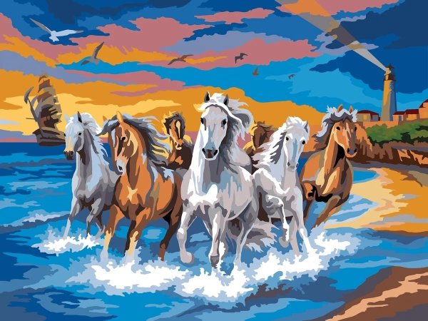Холст для рисования табун лошадей 30 на 40 см