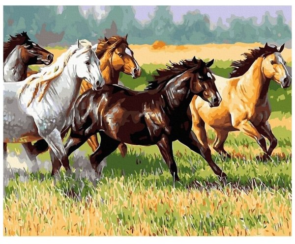 Картина с табуном лошадей в спальню