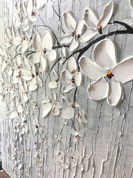 Объемные цветы текстурной пастой