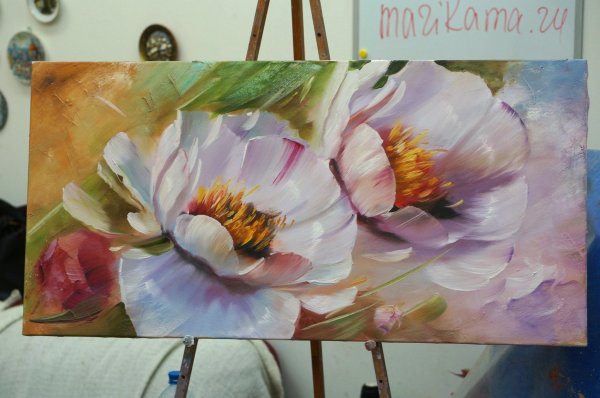 Цветы акрилом на холсте