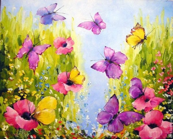 Бабочки маслом на холсте