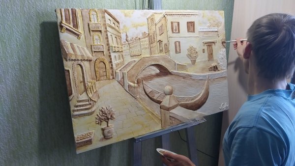 Одуванчики текстурной пастой и поталью