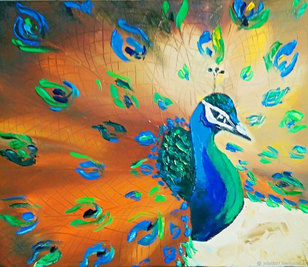 Павлин маслом на холсте