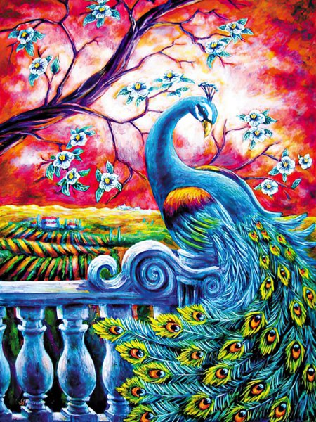 Павлин пастелью