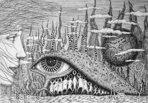 Черно белая акварель