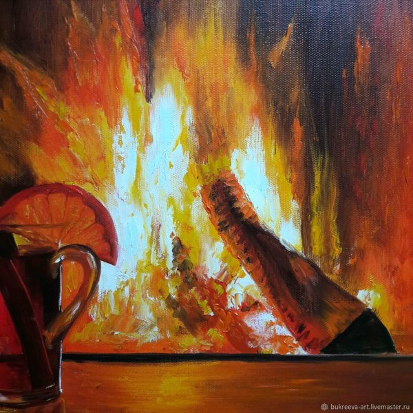 Огонь в печи живопись