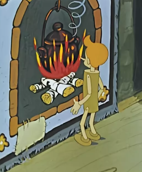 Огонь в камине акварель