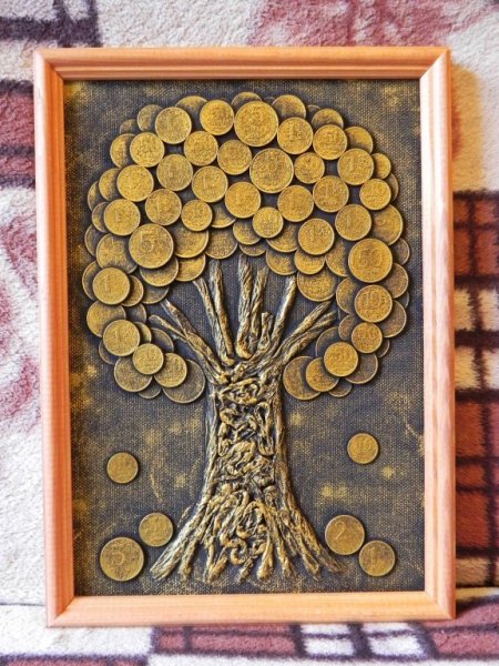 Панно дерево с монетками своими руками