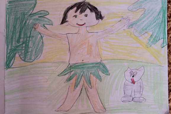 Детский рисунок на тему Маугли