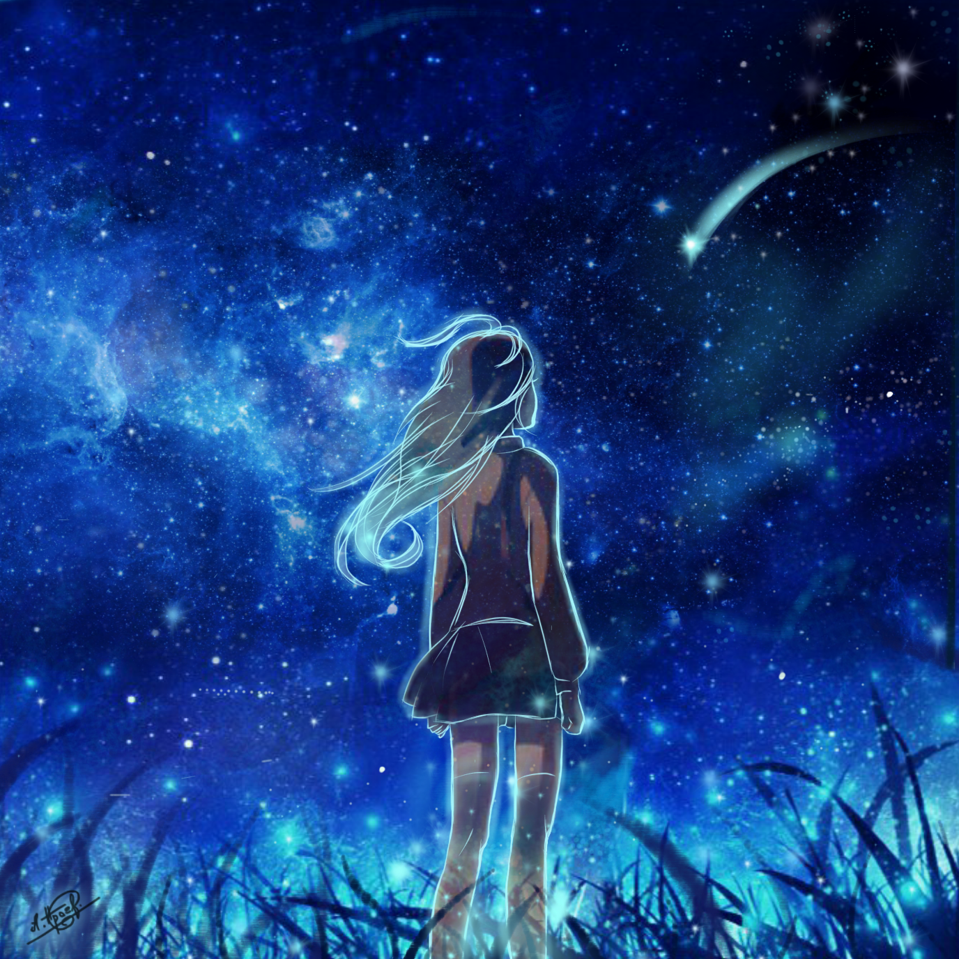 Посмотри на небо на телефон. Девушка и звездное небо. Девушка космос. Девушка звезда.