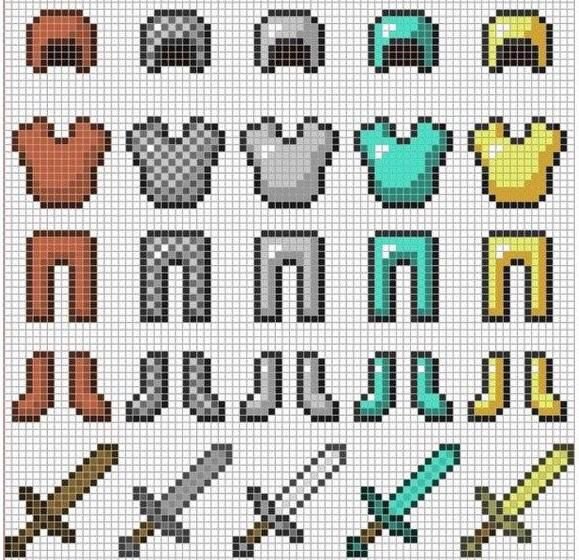 Рисование по клеточкам броня из МАЙНКРАФТА