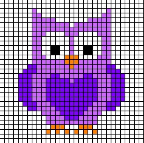 Сова по клеточкам в тетради