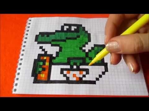 Крокодил по клеточкам в тетради