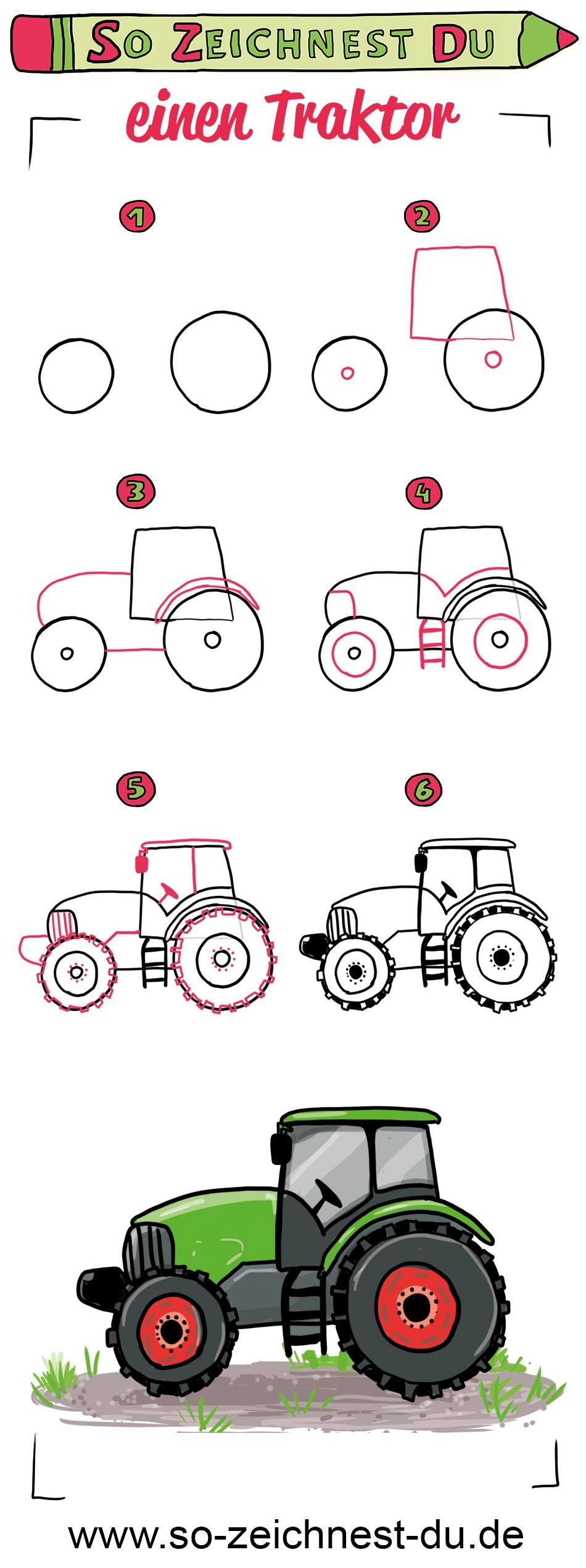Схема рисования трактора для детей