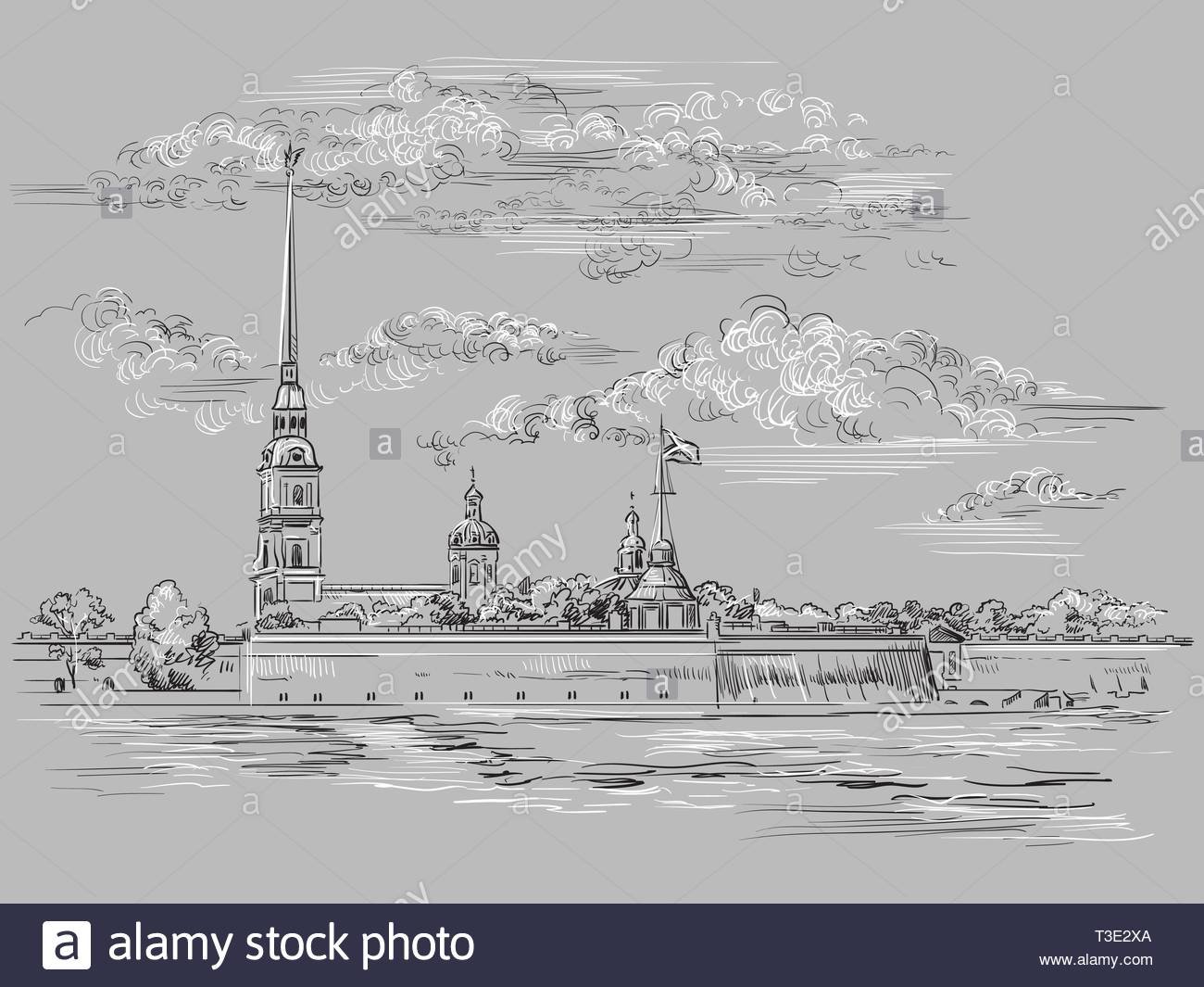 Петропавловская крепость вектор чб