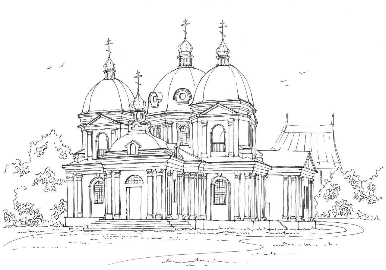 Троицкий кафедральный собор Подольск рисунок