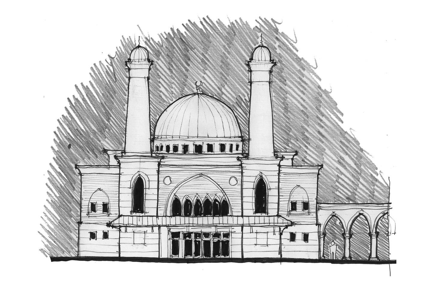 Соборная мечеть Майкопа карандашом