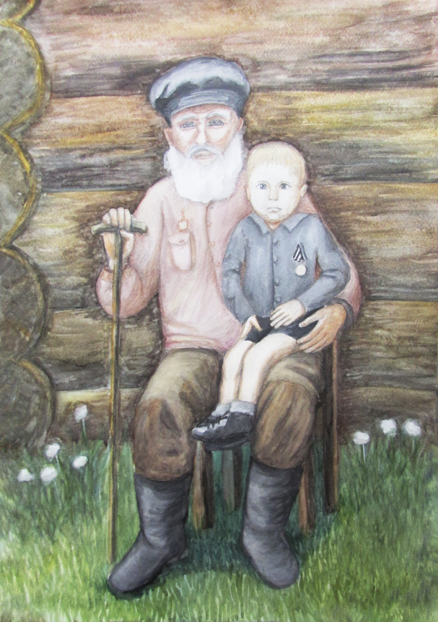 Старый дедушка и внучка. Пришвин Дедушкин валенок. Картинка дедушка. Дед рисунок. Дедушка иллюстрация.