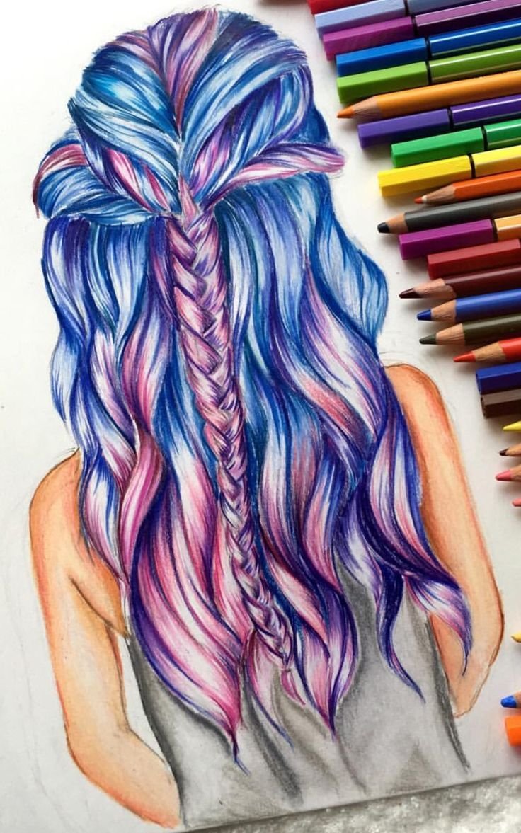 Рисование яркие волосы