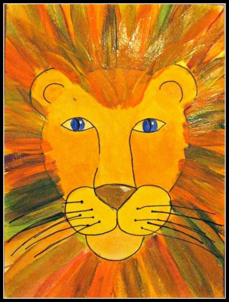 Лев красками для детей