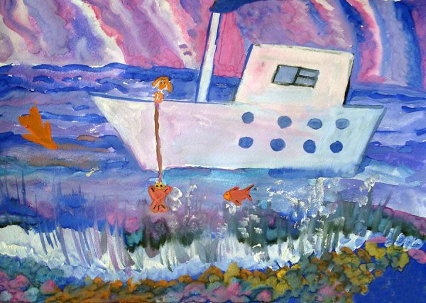 Корабль и дети живопись