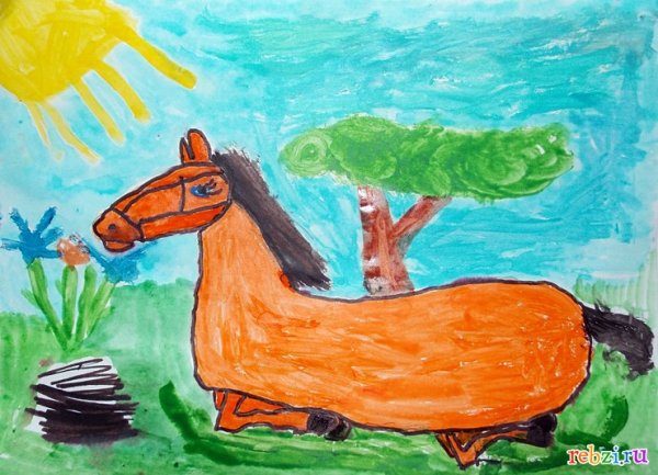 Лошадь рисунок детский