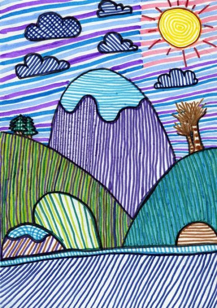 Пейзаж фломастерами для детей