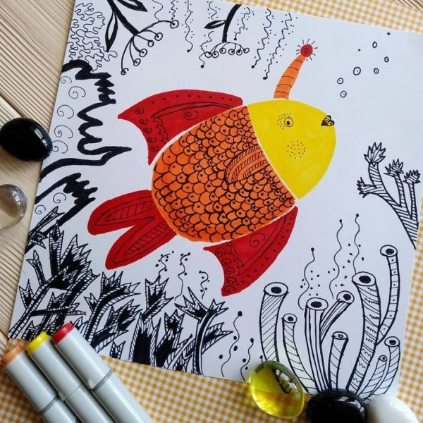 Рыбка фломастерами