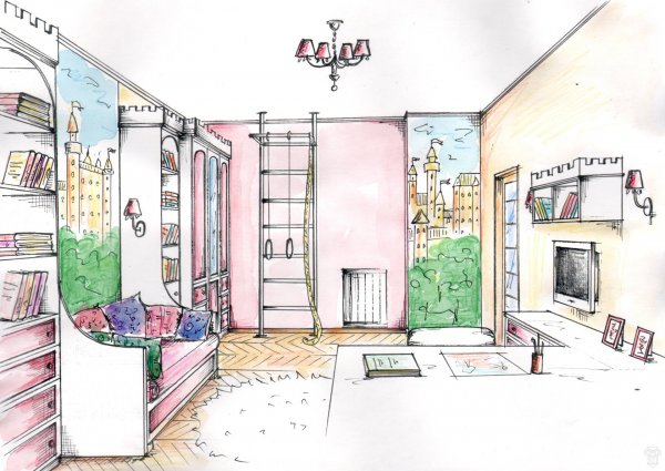 Эскиз интерьера комнаты