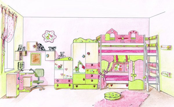 Эскиз детской комнаты для девочки