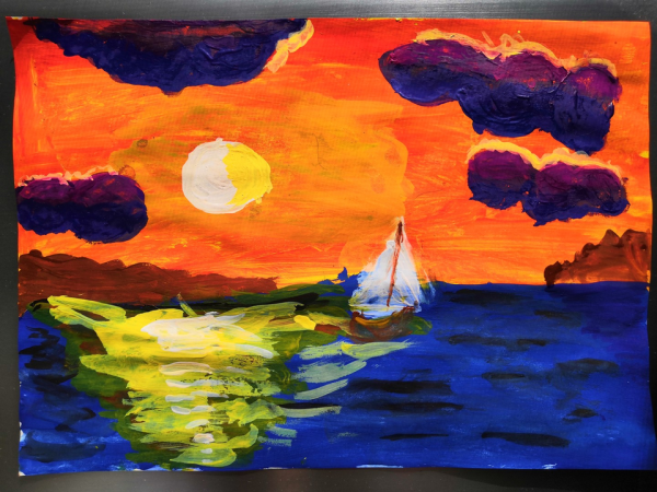 Рисунок закат на море для детей