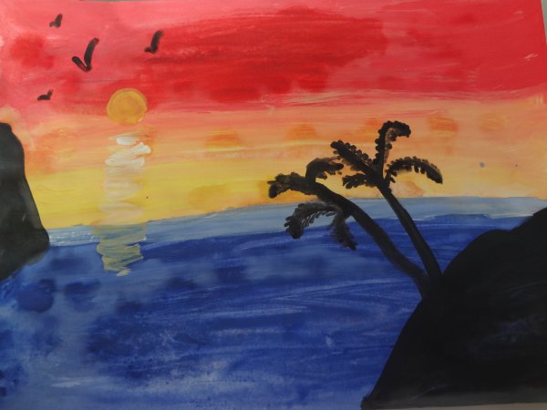 Закат красками для детей