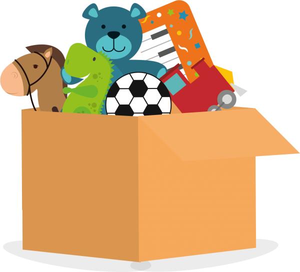 Коробка с игрушками на прозрачном фоне