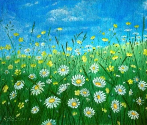 Цветы на лугу рисование