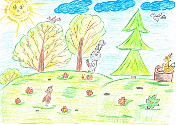 Детские рисунки на тему сказочный лес