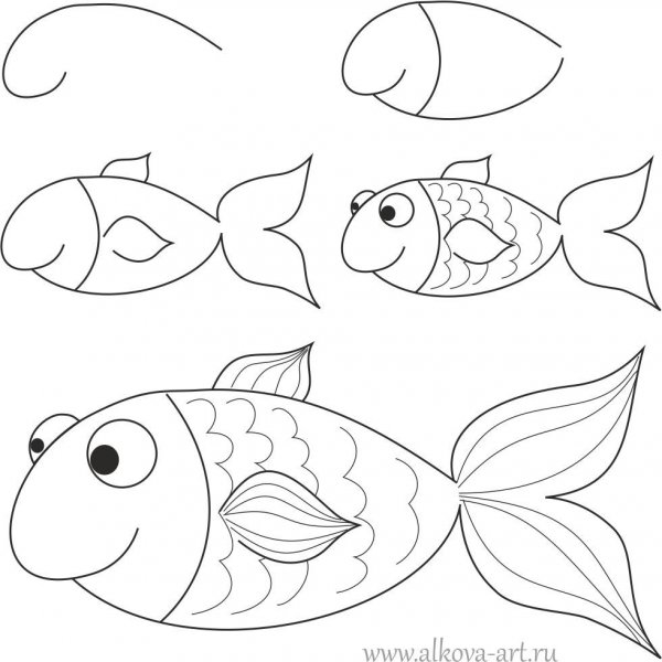 Рыбка рисунок карандашом