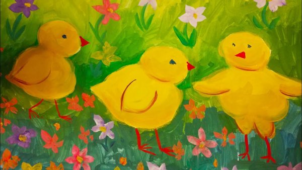 Цыплята на лужайке