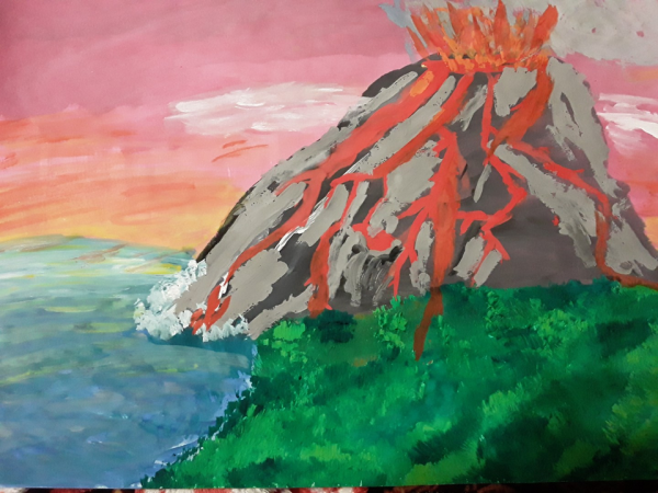 Рисуем вулкан с детьми