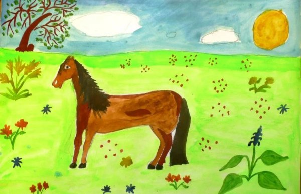 Лошадь рисунок детский