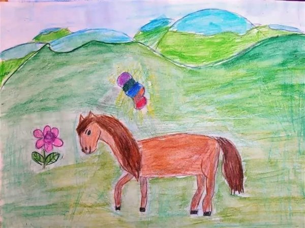 Рисование кони пасутся