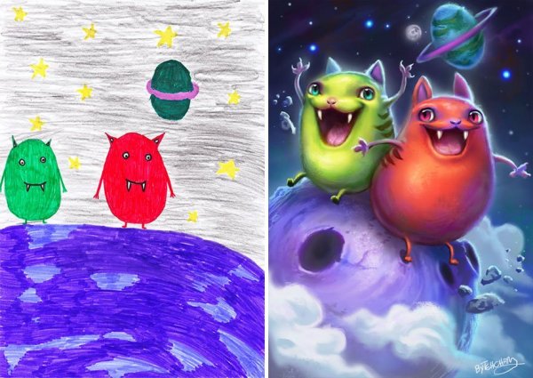 Детские рисунки перерисованные художником