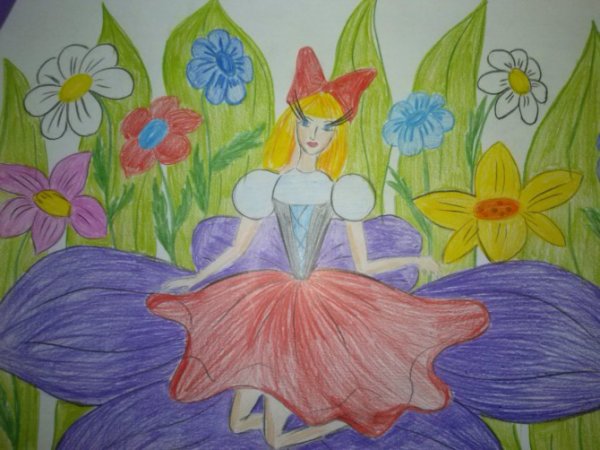 Дюймовочка рисунок детский