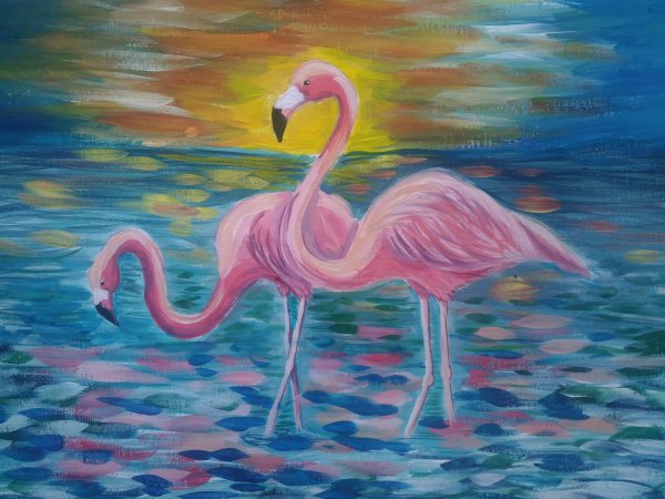 Фламинго красками