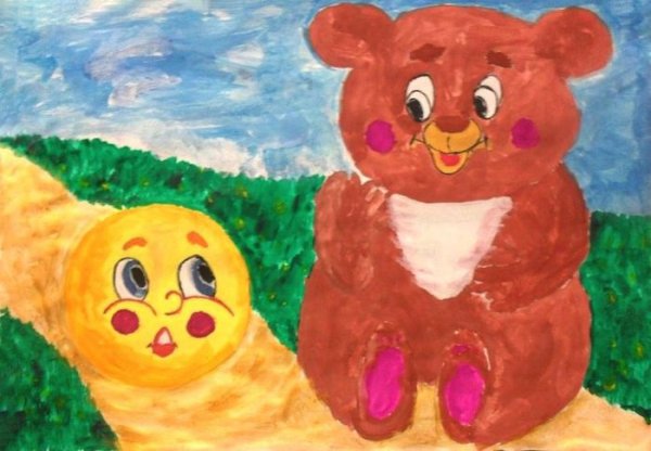 Колобок рисунок красками