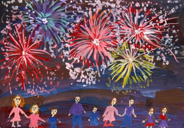 Салют над городом в честь праздника Победы рисование старшая группа