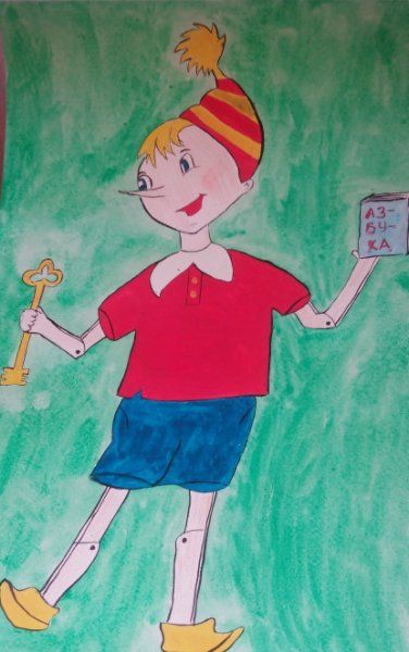 Нарисовать иллюстрацию к сказке Буратино