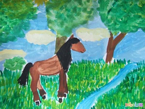 Лошадь рисунок детский