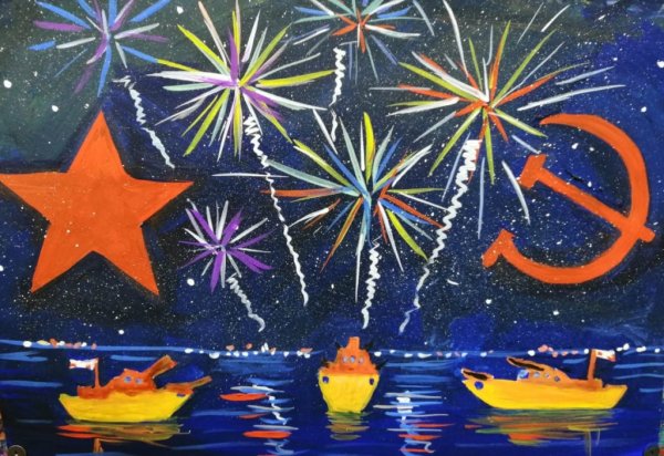 Салют рисунок фломастерами