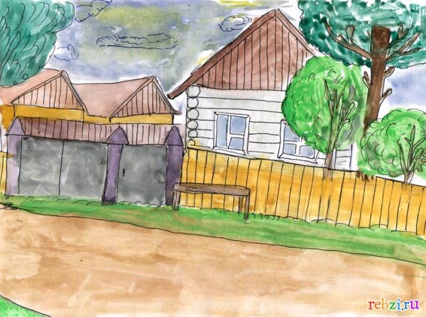 Детский рисунок деревня